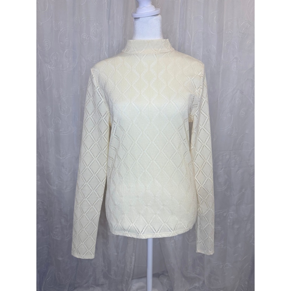 Red by BKE Textured Mock Neck Long Sleeve Top Medium Diamong Knit Boho Top